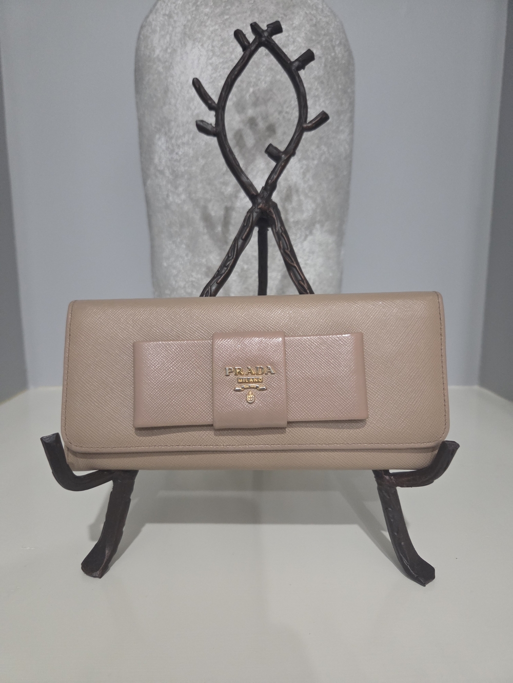 Prada Women’s Bow-Accent Wallet Clutch in Nude Pink